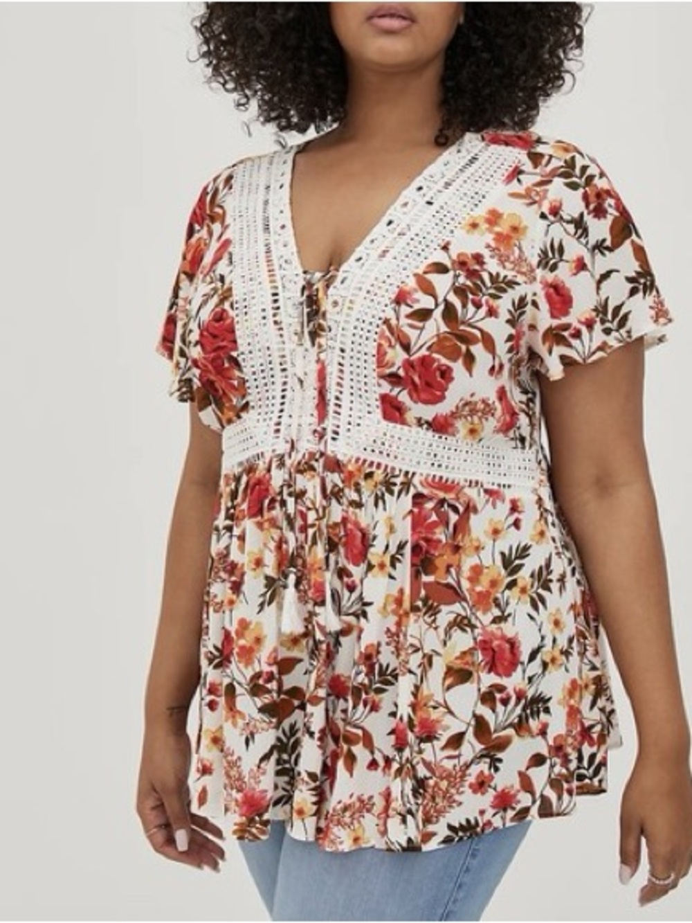 Torrid Floral Crochet-Trim Peasant Top Size 5x